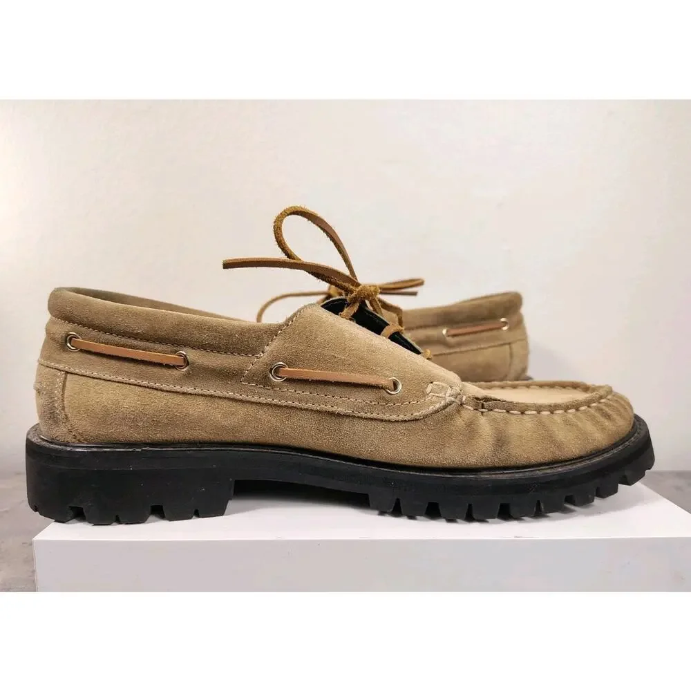 VINNY’s Aztec Boat Shoes Men's 13 Beige Suede Vibram Loafers Made In Portugal